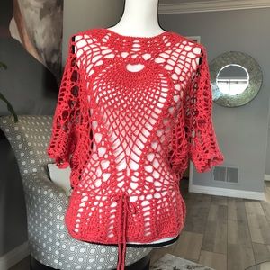 BEBE Crochet Orange Blouse
